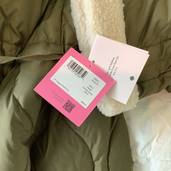kate spade New York Faux Shearling Trim Down & Feather Fill Coat in Olive XL - Picture 12 of 13